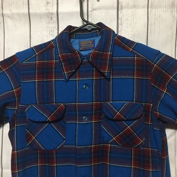 Vintage Pendleton Board Shirt M Blue Plaid Wool - Picture 5 of 7